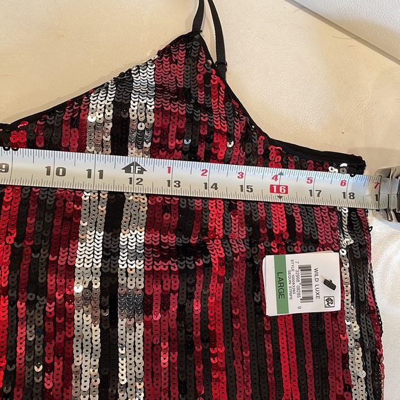NWT (S)(M)(L)Bar lll red and silver sequined stripe shift mini party dress - Picture 6 of 11